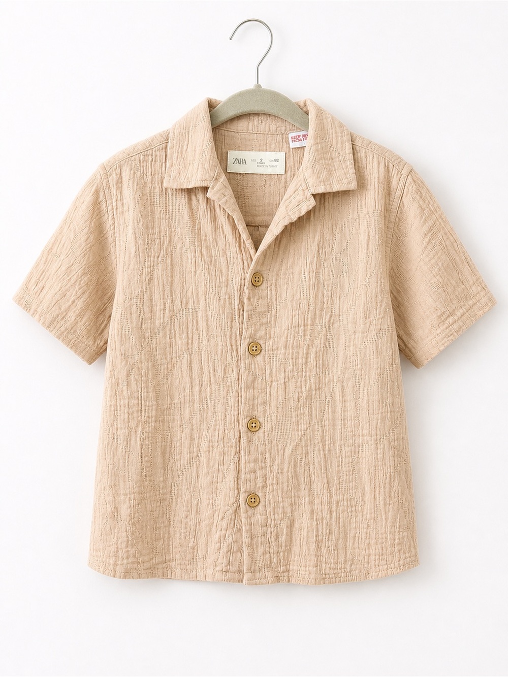 Zara Textured Short Sleeve Shirt - Light Beige